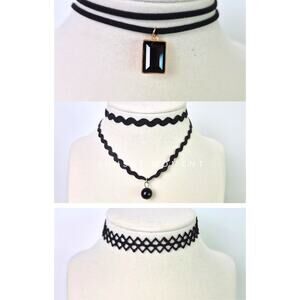 Choker Necklace Black Set of 3 Beaded Drop NWT Gothic Witchy Grunge Edgy